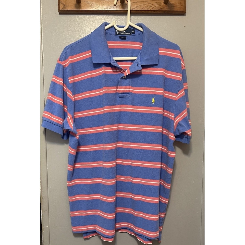 Polo Ralph Lauren Golf Pink Blue Striped Polo Cotton Shirt Mens XL